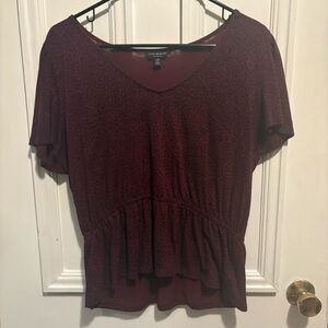 Lucky Brand Women's Dark Red Peplum Blouse Leopard Print - Size Large